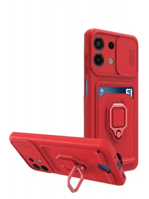 Newface Xiaomi Redmi Note 13 4G Kılıf Zuma Kartvizitli Yüzüklü Silikon - Kırmızı