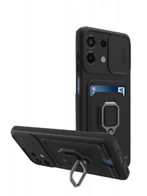 Newface Xiaomi Redmi Note 13 4G Kılıf Zuma Kartvizitli Yüzüklü Silikon - Siyah