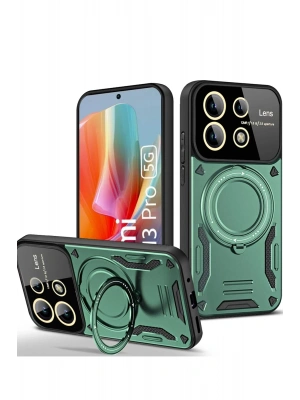 Newface Xiaomi Redmi Note 13 Pro 4G Kılıf Joy Lens Standlı Kapak - Koyu Yeşil