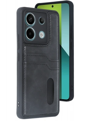 Newface Xiaomi Redmi Note 13 Pro 4G Kılıf Sara Kartvizitli Deri Kılıf - Siyah