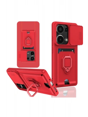 Newface Xiaomi Redmi Note 13 Pro 4G Kılıf Zuma Kartvizitli Yüzüklü Silikon - Kırmızı