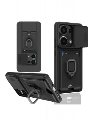 Newface Xiaomi Redmi Note 13 Pro 4G Kılıf Zuma Kartvizitli Yüzüklü Silikon - Siyah