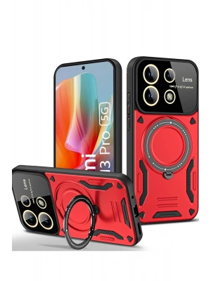 Newface Xiaomi Redmi Note 13 Pro 5G Kılıf Joy Lens Standlı Kapak - Kırmızı