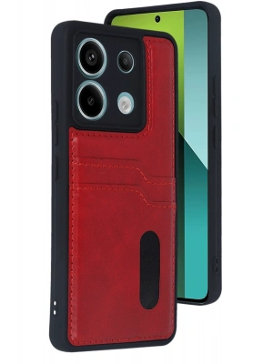 Newface Xiaomi Redmi Note 13 Pro 5G Kılıf Sara Kartvizitli Deri Kılıf - Kırmızı