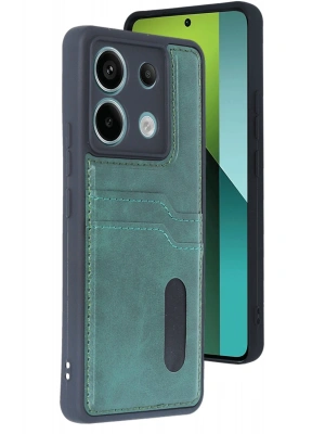Newface Xiaomi Redmi Note 13 Pro 5G Kılıf Sara Kartvizitli Deri Kılıf - Koyu Yeşil