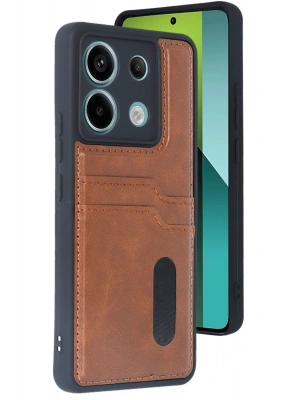 Newface Xiaomi Redmi Note 13 Pro 5G Kılıf Sara Kartvizitli Deri Kılıf - Taba