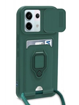 Newface Xiaomi Redmi Note 13 Pro 5G Kılıf Zuma Kartvizitli Yüzüklü Silikon - Yeşil