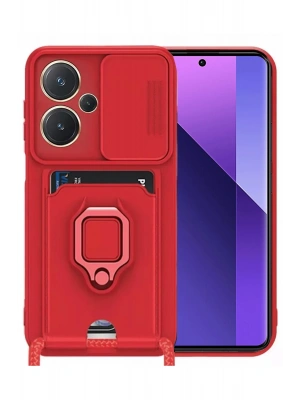 Newface Xiaomi Redmi Note 13 Pro Plus Kılıf Zuma Kartvizitli Yüzüklü Silikon - Kırmızı