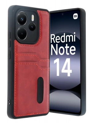 Newface Xiaomi Redmi Note 14 4G Kılıf Sara Kartvizitli Deri Kılıf - Kırmızı