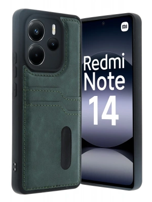 Newface Xiaomi Redmi Note 14 4G Kılıf Sara Kartvizitli Deri Kılıf - Koyu Yeşil