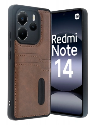 Newface Xiaomi Redmi Note 14 4G Kılıf Sara Kartvizitli Deri Kılıf - Taba