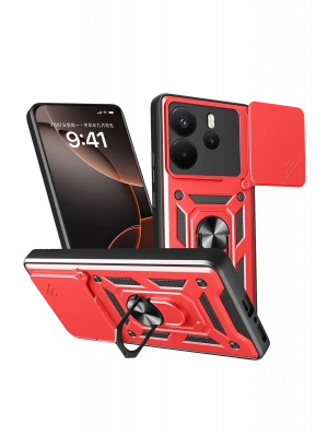 Newface Xiaomi Redmi Note 14 4G Pars Lens Yüzüklü Silikon - Kırmızı