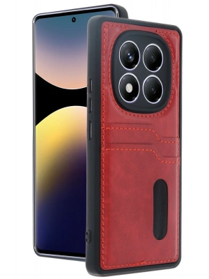 Newface Xiaomi Redmi Note 14 Pro 4G Kılıf Sara Kartvizitli Deri Kılıf - Kırmızı