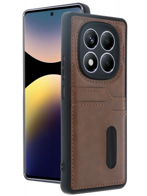 Newface Xiaomi Redmi Note 14 Pro 4G Kılıf Sara Kartvizitli Deri Kılıf - Taba