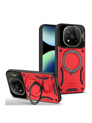 Newface Xiaomi Redmi Note 14 Pro 5G Kılıf Joy Lens Standlı Kapak - Kırmızı