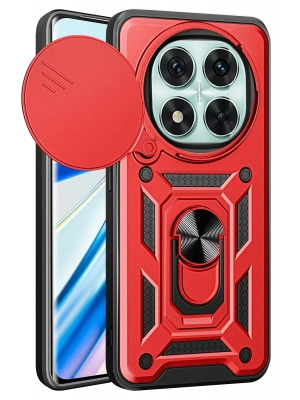 Newface Xiaomi Redmi Note 14 Pro 5G Kılıf Pars Lens Yüzüklü Silikon - Kırmızı