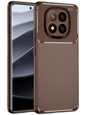 Newface Xiaomi Redmi Note 14 Pro Plus Kılıf Auto Focus Karbon Kapak - Kahverengi