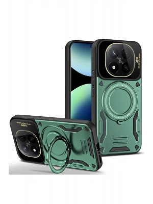 Newface Xiaomi Redmi Note 14 Pro Plus Kılıf Joy Lens Standlı Kapak - Koyu Yeşil