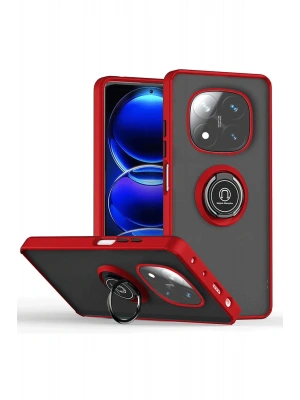 Newface Xiaomi Redmi Note 14 Pro Plus Kılıf Montreal Yüzüklü Silikon Kapak - Kırmızı