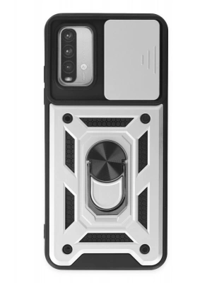 Newface Xiaomi Redmi Note 9 4G Kılıf Pars Lens Yüzüklü Silikon - Gümüş