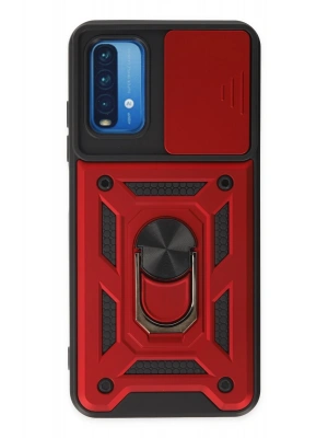 Newface Xiaomi Redmi Note 9 4G Kılıf Pars Lens Yüzüklü Silikon - Kırmızı