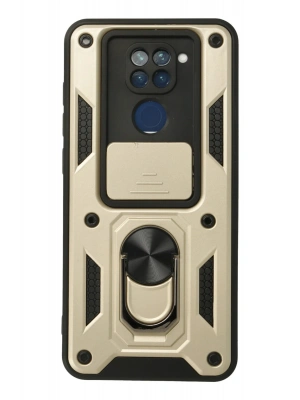 Newface Xiaomi Redmi Note 9 Kılıf Pars Lens Yüzüklü Silikon - Gold