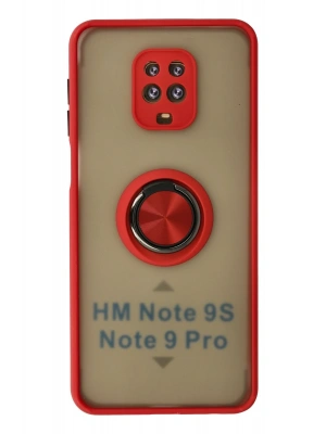 Newface Xiaomi Redmi Note 9 Pro Kılıf Montreal Yüzüklü Silikon Kapak - Kırmızı