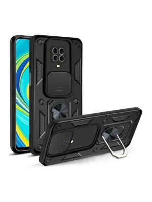 Newface Xiaomi Redmi Note 9 Pro Kılıf Pars Lens Yüzüklü Silikon - Siyah