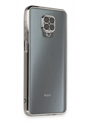 Newface Xiaomi Redmi Note 9 Pro Kılıf Razer Lensli Silikon - Gümüş