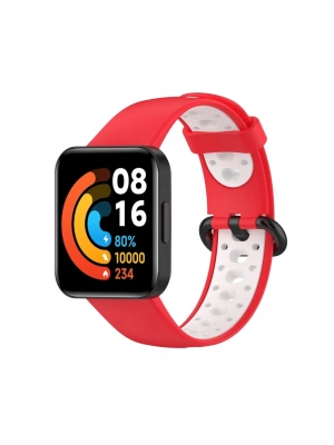 Newface Xiaomi Redmi Watch 2 Spor Delikli Kordon - Kırmızı-Beyaz