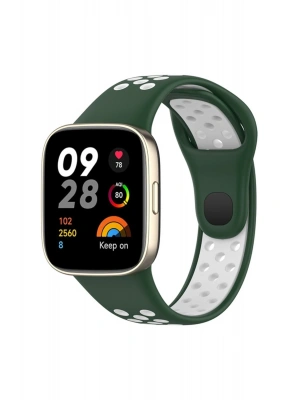 Newface Xiaomi Redmi Watch 3 Spor Delikli Kordon - Haki Yeşil-Beyaz