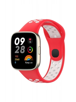 Newface Xiaomi Redmi Watch 3 Spor Delikli Kordon - Kırmızı-Beyaz