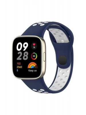 Newface Xiaomi Redmi Watch 3 Spor Delikli Kordon - Lacivert-Beyaz