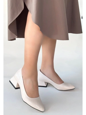 Nitya Bej Baskılı Rugan Topuklu Ayakkabı