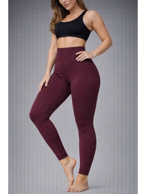 Nonofit Kadın Yüksek Bel Full Extra Toparlayıcı Likralı Ön Arka ve Bilek Desenli Tayt - Bordo