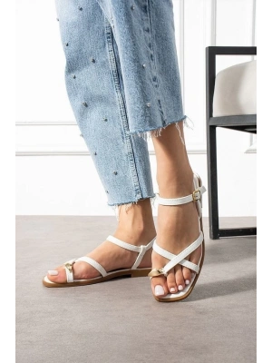 Nordi Beyaz Cilt Kemerli Sandalet