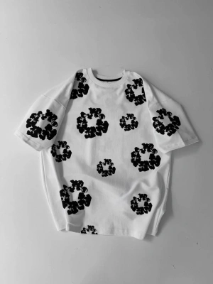 Ön ve Arka Baskılı Oversize Bisiklet Yaka T-shirt- Beyaz