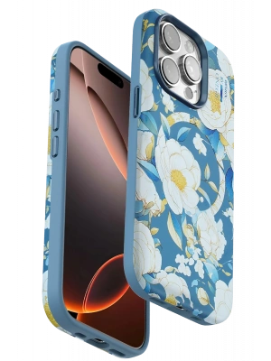 Onegif iPhone 14 Pro Flower Series Magsafe Kapak - Mavi