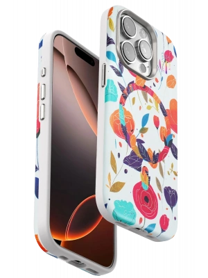 Onegif iPhone 14 Pro Max Flower Series Magsafe Kapak - Beyaz