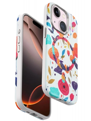 Onegif iPhone 15 Flower Series Magsafe Kapak - Beyaz