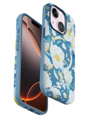 Onegif iPhone 15 Plus Flower Series Magsafe Kapak - Mavi