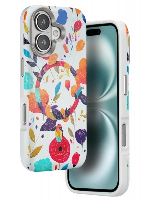 Onegif iPhone 16 Flower Series Magsafe Kapak - Beyaz