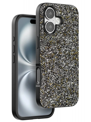 Onegif iPhone 16 Plus Bright Simli Kapak - Gümüş