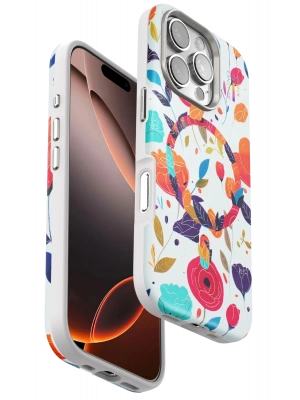 Onegif iPhone 16 Pro Flower Series Magsafe Kapak - Beyaz