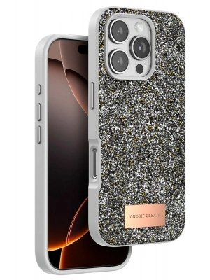 Onegif iPhone 16 Pro Max Bright Simli Kapak - Gümüş