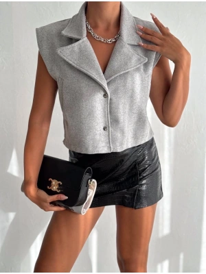 Önü çıtçıtlı cepli kaşe yelek gri f2253