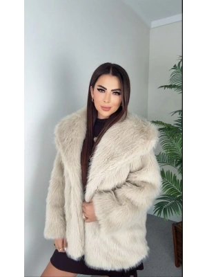 Önü çıtçıtlı loli kürk bej t4149