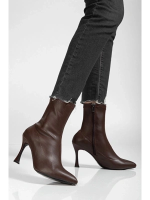 Orjen Kahverengi Cilt Streç Topuklu Bot