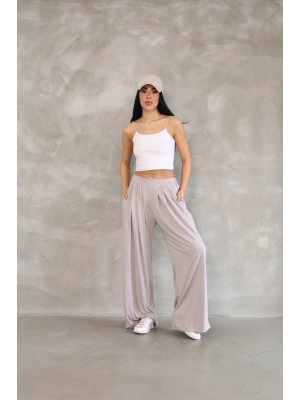 Osy Modal Yumuşak Dokulu Kadın Kumaş Boru Paça Salaş Eşofman - Bej