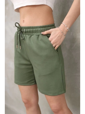 Osy Modal Yumuşak dokulu Kumaş Kadın Kısa Şort - Haki